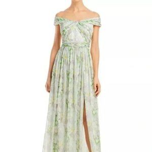 Adrianna Papell Floral-Print Off-The-Shoulder Chiffon Long Gown Size 4